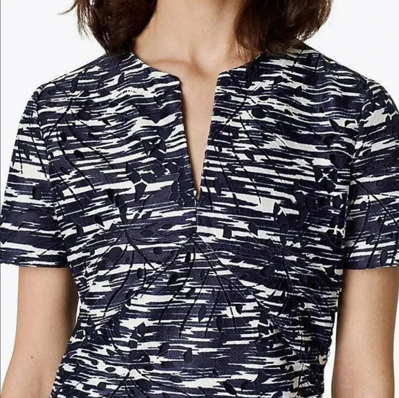 Tory Burch Navy Space Dye Blue Dina Embroidered Eyelet Shift Dress Size 0 - Picture 1 of 9